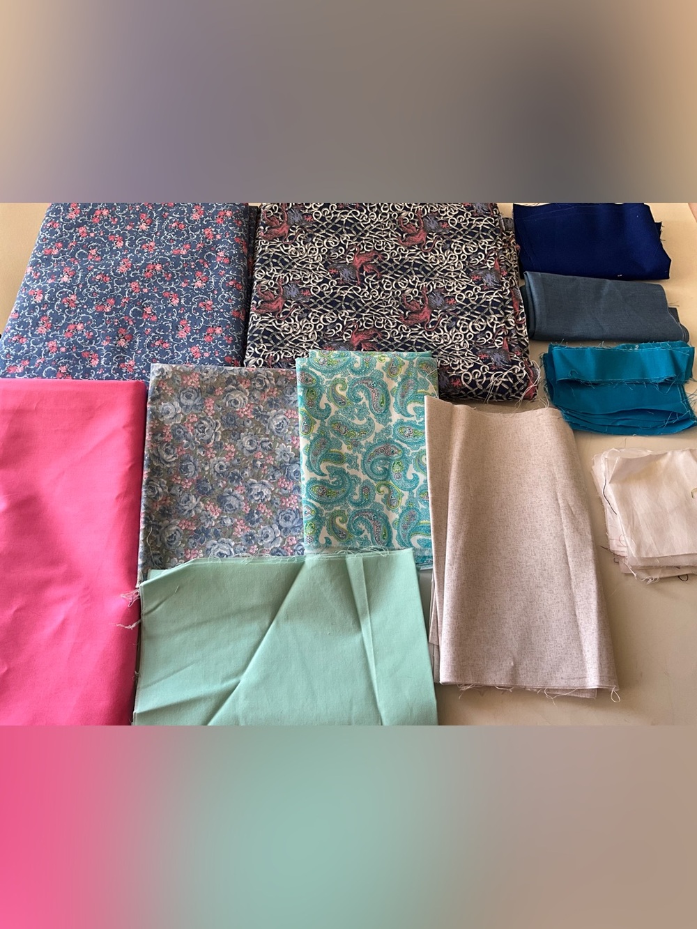 Quilting Sewing Crafting Fabric Lot Paisley Floral Pink Blue Green Cotton